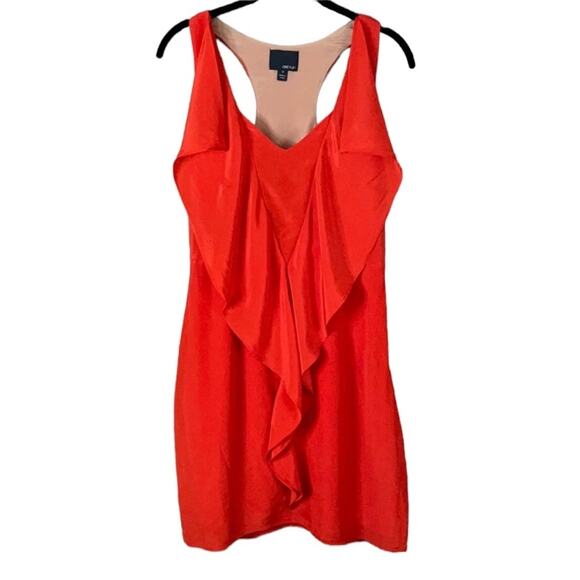 Greylin 100% Silk Racerback Sleeveless Ruffle Dress Orange Red Size Small - Picture 2 of 10